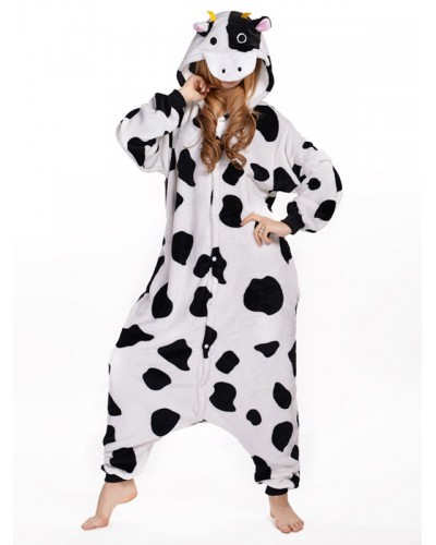 Kigurumi Pajamas Onesie Cow White Unisex For Adult Synthetic Mascot Animal Carnival Costume Onesie Pajamas Jumpsuits Winter