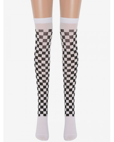 Women Saloon Stockings Plaid Knee High Socks Carnival Cosplay Costume Accessories Pantyhose  Tights