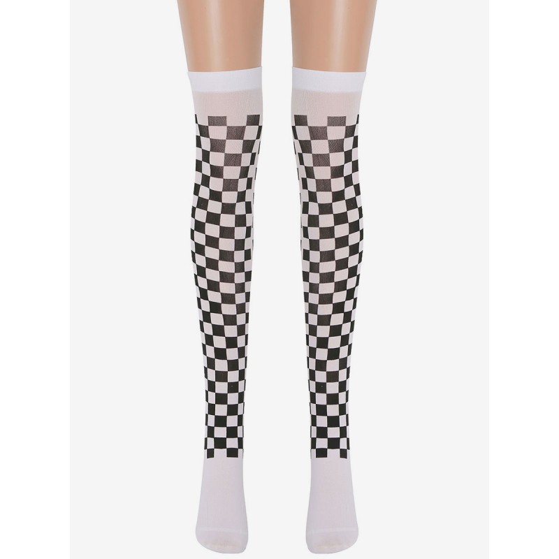 Women Saloon Stockings Plaid Knee High Socks Carnival Cosplay Costume Accessories Pantyhose  Tights