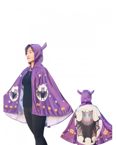 Unisex Halloween Costume Accessories Cloak Cape Polyester Monster Print Pattern Purple Costume Cape