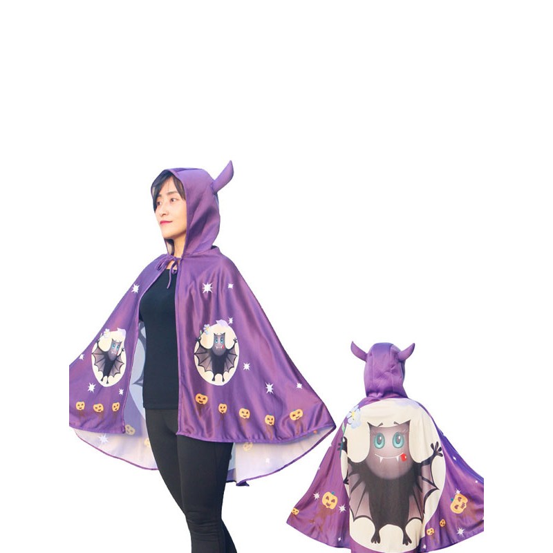 Unisex Halloween Costume Accessories Cloak Cape Polyester Monster Print Pattern Purple Costume Cape