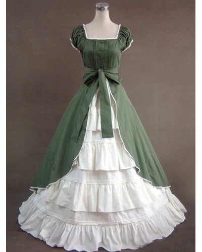 Victorian Dress Costume Green Short Sleeves Era Clothing Retro Costumes Dress Victorian Era Halloween Holiday Pageant Prom