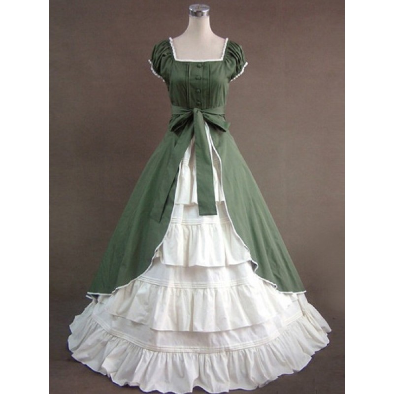 Victorian Dress Costume Green Short Sleeves Era Clothing Retro Costumes Dress Victorian Era Halloween Holiday Pageant Prom