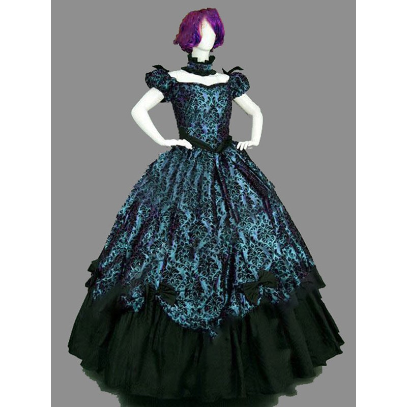 Women Victorian Dress Costumes 's Blue Marie Antoinette Short Sleeves Ball Gown Victorian Era Style Set Masquerade Dress Sets Vintage Baroque