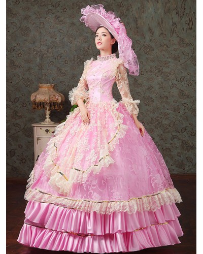 Victorian Dress Costume Women's Stand Collar Pink Vintage Victorian Era Clothing Royal Ball Gown Costumes Dress ROCOCO Halloween Holiday Pageant