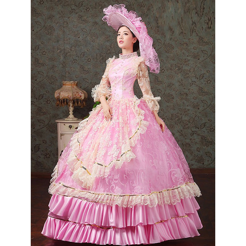 Victorian Dress Costume Women's Stand Collar Pink Vintage Victorian Era Clothing Royal Ball Gown Costumes Dress ROCOCO Halloween Holiday Pageant