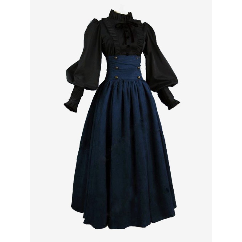 Women Black Costumes 's Marie Antoinette Costume Ruffles Polyester Set Skirt Top 18th Century Costume Sets Royal Retro