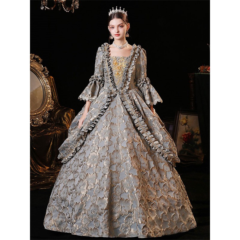 Women Gray Costumes 's Polyester Dress Marie Antoinette Costume Party Prom Dress Royal Retro Euro-Style Renaissance European Style Baroque