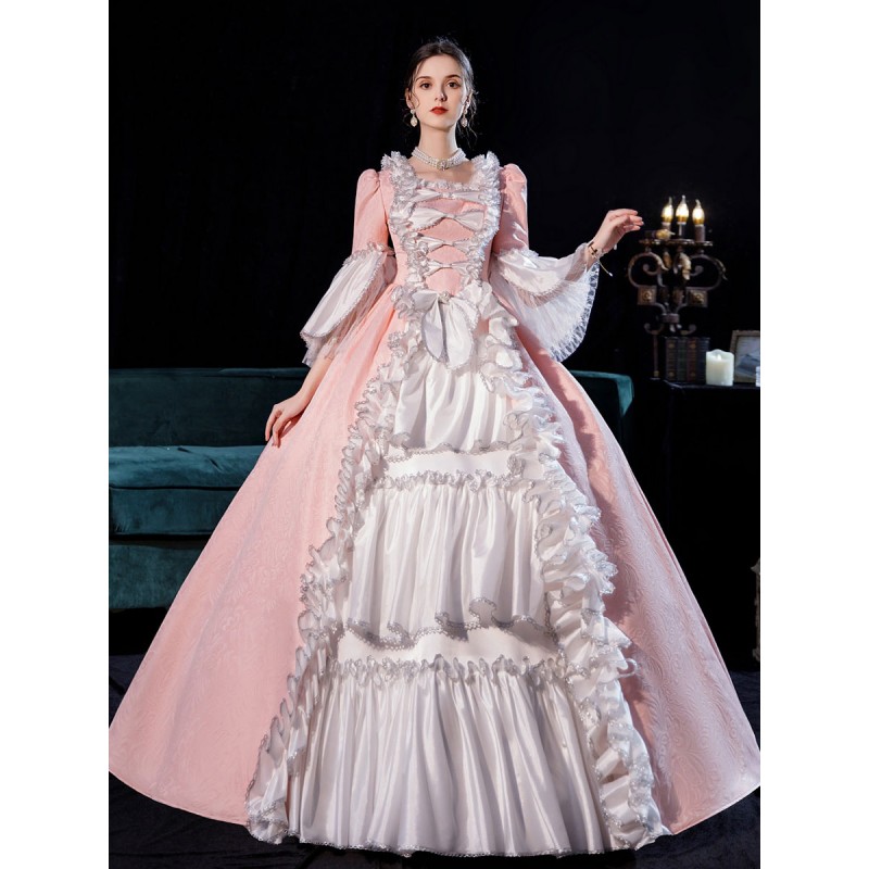 Pink Retro Costumes For Women Side Draping Pleated Marie Antoinette Costume Dress Vintage Clothing Euro-Style Christmas Halloween Holiday Graduation Prom