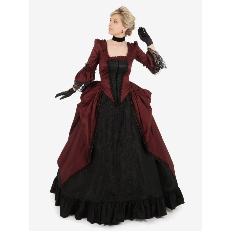 Women Burgundy Costumes Lace Polyester Dress 's Marie Antoinette Costume Party Prom Dress Tunic Retro