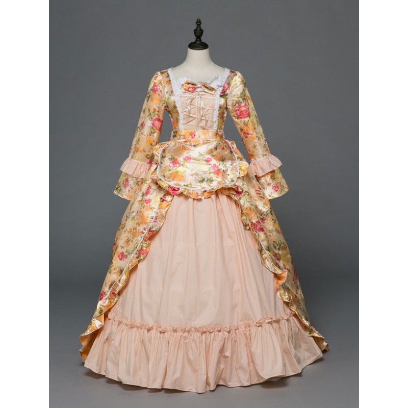 Women Victorian Dress Costume 's Rococo Beige Victorian Masquerade Ball Gowns Royal Long Sleeves Retro Costume Sets ROCOCO