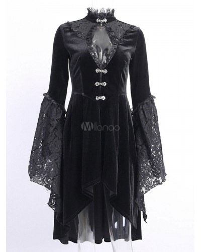 Women 's Black Retro Costumes Long Sleeve Polyester Marie Antoinette Costume Vintage One Piece Dress Elegant