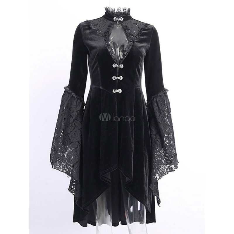 Women 's Black Retro Costumes Long Sleeve Polyester Marie Antoinette Costume Vintage One Piece Dress Elegant