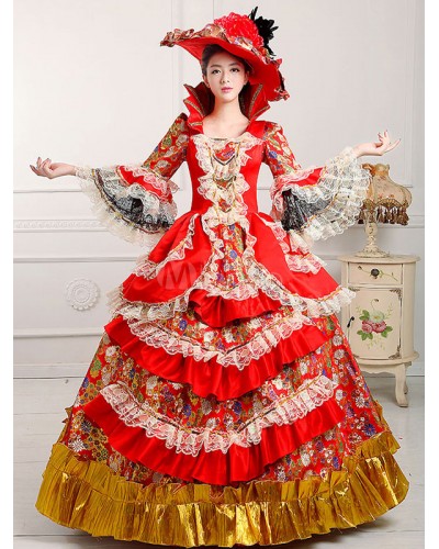 Women's Vintage Costume Victorian Royal Ball Gown Red Dress ROCOCO Halloween Holiday Pageant