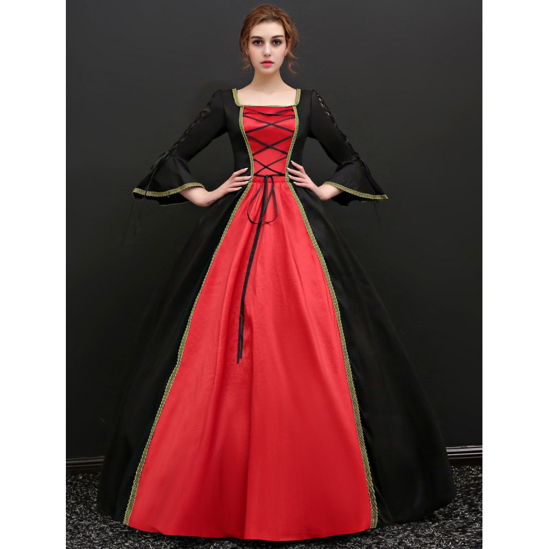 Girls Women Victorian Dress Costume 's Black Half Sleeves Ball Gown Vintage Retro Dress Halloween Sets Baroque