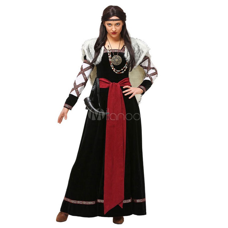 Women Vintage Costume Deep Brown Color Block Halloween 4 Pieces Sets Renaissance