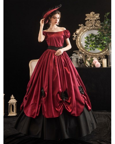 Women Victorian Dress Costumes 's Red Trumpet Short Sleeves Bow Ball Gown Dress Victorian Era Clothing Marie Antoinette Costume Halloween Sets ROCOCO