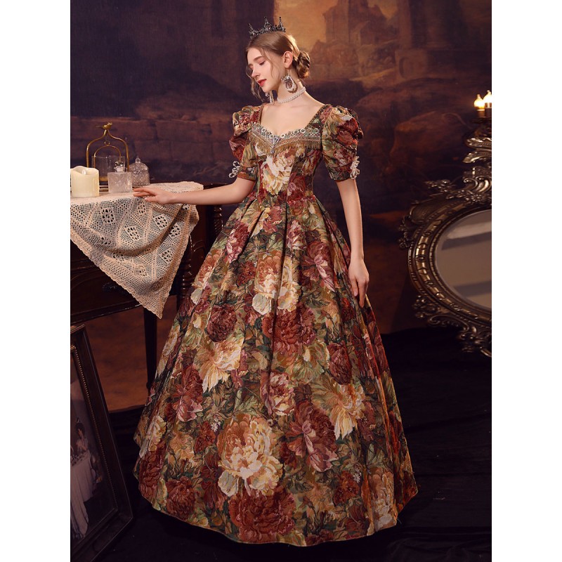 Women Coffee Brown Costumes Polyester Dress 's Marie Antoinette Costume Masquerade Ball Gown Royal Retro Gothic Euro-Style