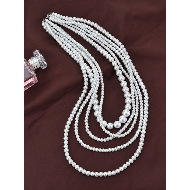 Women Charleston Flapper Necklace Gatsby Costume Pearls Vintage 1920's Style Fashion White Retro Jewelry Accessories