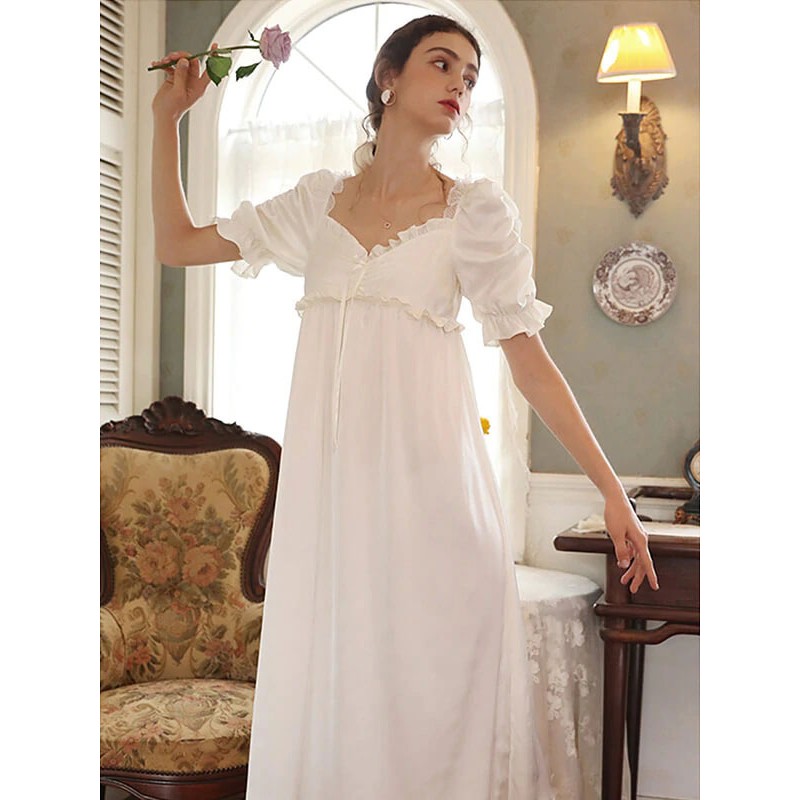 Women White Retro Empire Waist Dress Bridgerton Costumes Marie Antoinette Costume Polyester Dress Clothing Shift Vintage