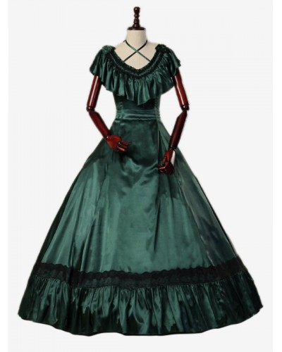 Women Dark Green Costumes Ruffles Marie Antoinette Costume Polyester Dress 's 18th Century Costume Tunic Royal Retro