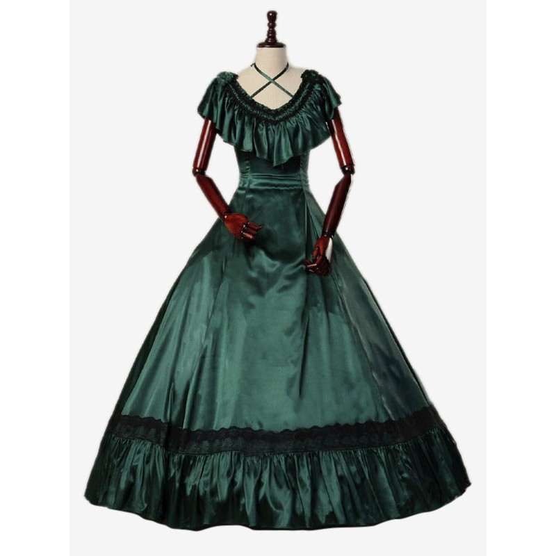 Women Dark Green Costumes Ruffles Marie Antoinette Costume Polyester Dress 's 18th Century Costume Tunic Royal Retro