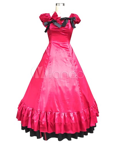 Women Red Classic Vintage Gothic Lolita Dress Halloween Cosplay Costume Halloween Victorian Era