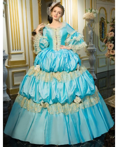 Victorian Dress Costume Blue Retro Costume Rococo Tiered Bell Sleeves Princess Victorian Era Clothing Retro Costumes Dress Baroque Halloween Holiday Pageant