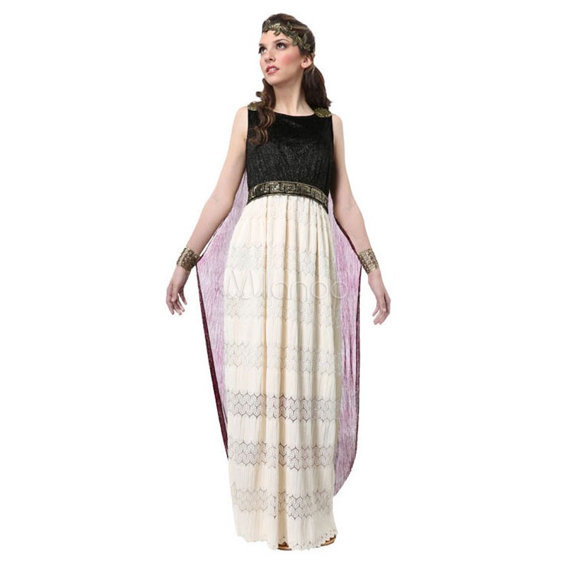 Women Vintage Costume Ecru White Maxi Dress With Headpieces Sets Renaissance