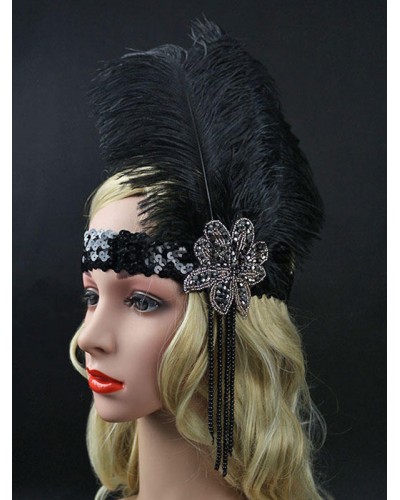 Flapper Feather Headband 1920s Fashion For Women's Vintage Black Costume Accessories Halloween Party