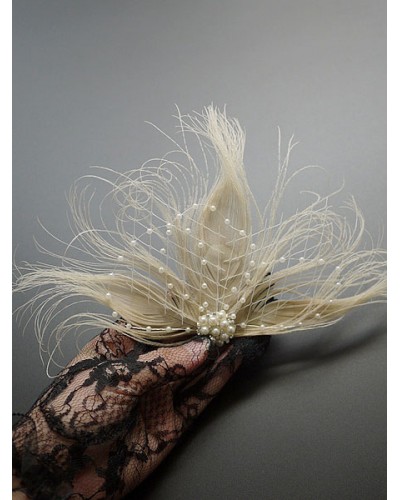 Dress Accessories 1920s Great Gatsby Accessory White Net Pearls Feather Pearl Headpieces Halloween Flapper