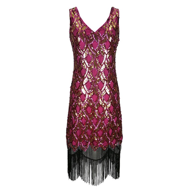 Women Flapper Dress V Neck Low Back 1920s Fashion Style Outfits Great Gatsby Costume Dress Fringe Sequins Tassels Vintage 20s Party Dress