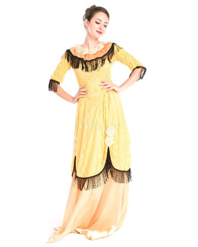 Dress Polyester Medival Yellow Middle Sleeves Costume Cosplay Renaissance Halloween