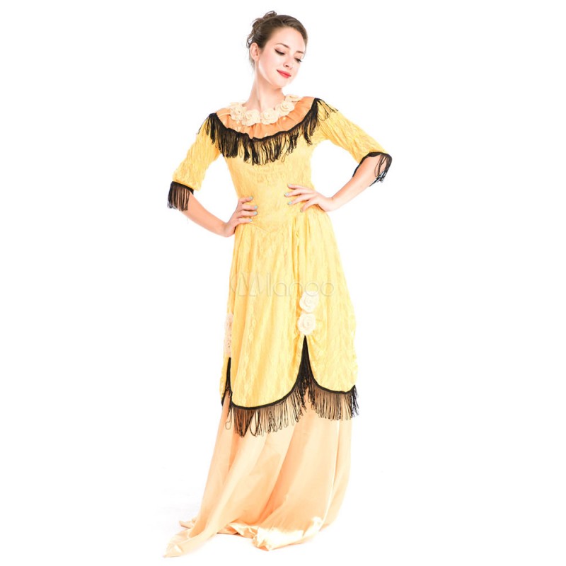 Dress Polyester Medival Yellow Middle Sleeves Costume Cosplay Renaissance Halloween