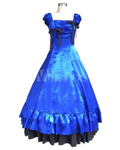 Women Blue Classic Vintage Lolita Dress Halloween Cosplay Costume Halloween Victorian Era