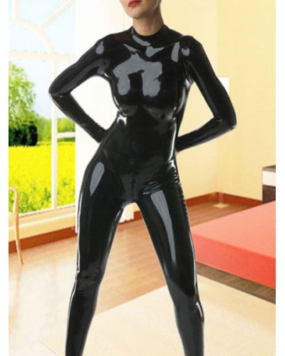 Unisex Sexy Latex Catwoman Catsuit Black Back Zipper Halloween Costume Gimp Suit