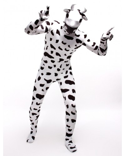 Morph Suit White Cow Printed Zentai Suit Full Body Lycra Spandex Bodysuit