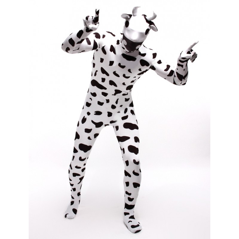 Morph Suit White Cow Printed Zentai Suit Full Body Lycra Spandex Bodysuit