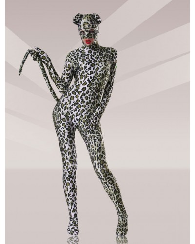 Unisex Morph Suit Leopard Cosplay Lycra Spandex Fabric Catsuit With Eyes And Mouth Opened Body Suit