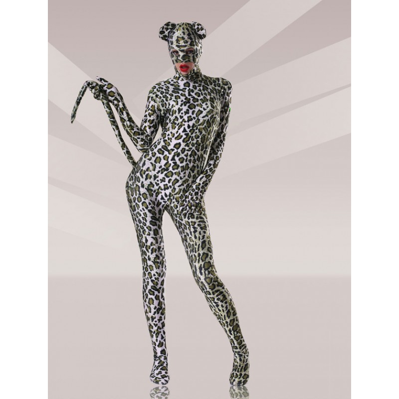 Unisex Morph Suit Leopard Cosplay Lycra Spandex Fabric Catsuit With Eyes And Mouth Opened Body Suit