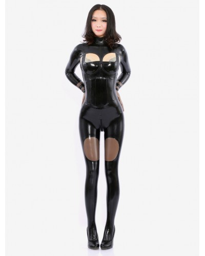 Women Black Long Sleeves Latex Catsuits Halloween