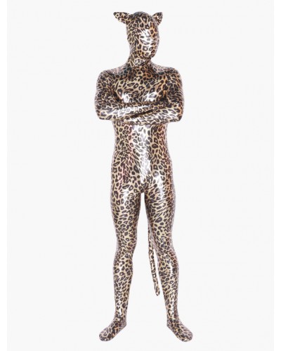 Unisex Leopard Zentai Suit Halloween Shiny Metallic Animal Costume