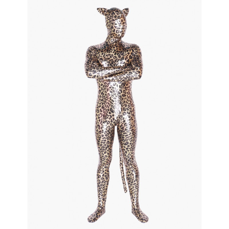 Unisex Leopard Zentai Suit Halloween Shiny Metallic Animal Costume