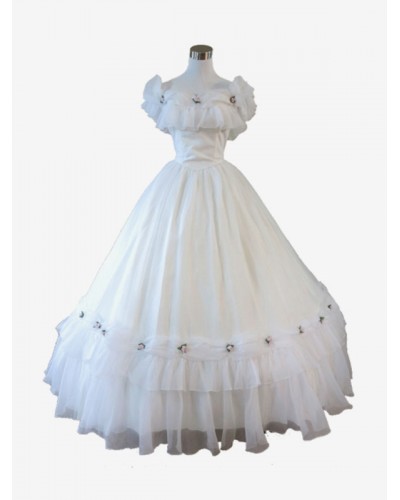 Women White Costumes Ruffles Polyester Dress 's Marie Antoinette Costume 18th Century Costume Tunic Royal Retro