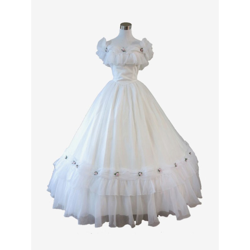 Women White Costumes Ruffles Polyester Dress 's Marie Antoinette Costume 18th Century Costume Tunic Royal Retro