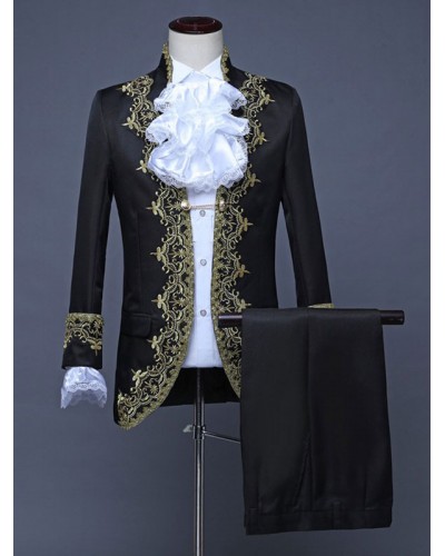 Men Red Vintage Set Art Deco/ Polyester Long Sleeves Costumes For Man Sets Retro Art Deco/Retro