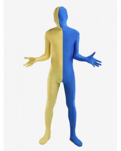 Unisex Blue And Yellow Two Tone Zentai Suit Full Body Lycra Spandex Bodysuit