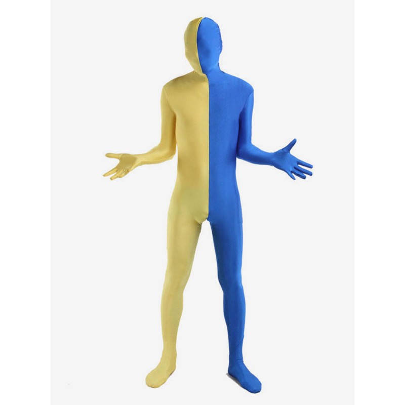 Unisex Blue And Yellow Two Tone Zentai Suit Full Body Lycra Spandex Bodysuit