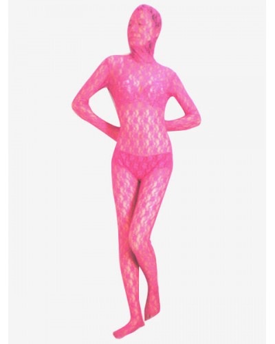 Halloween Pink Transparent Lace Velvet Zentai Suit Halloween