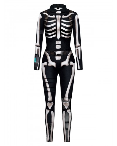 Women Halloween Zentai Jumpsuit 's Black Jumpsuit Leotard Skeleton Halloween Scary Lycra Spandex Catsuit